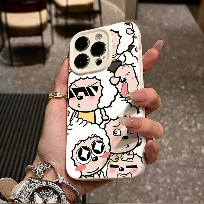 星星眼懒羊羊适用iphone14苹果15手机壳13褶皱11promax/12防摔ins