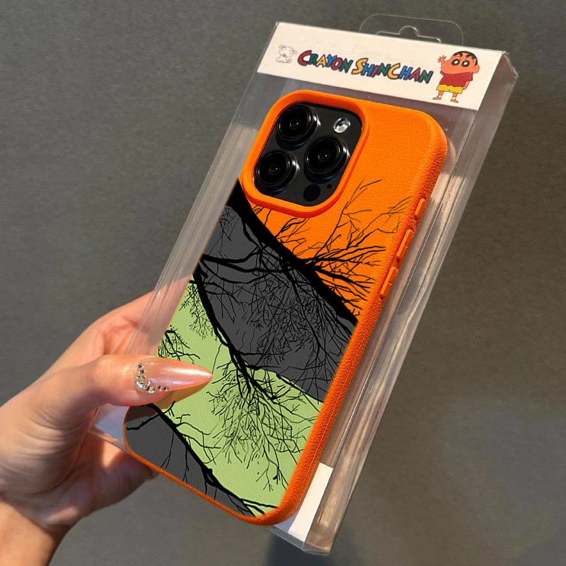 枯木树之痕适用苹果15手机壳iPhone14promax高级感13荔枝纹12软11