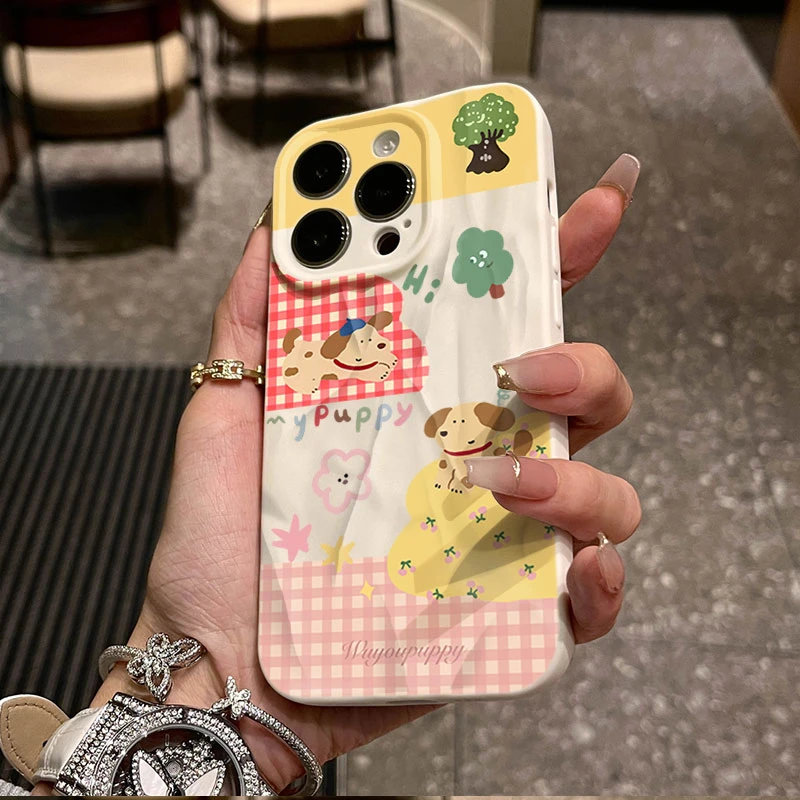 栅栏小狗适用iphone15苹果12褶皱手机壳14promax全包13防摔软11