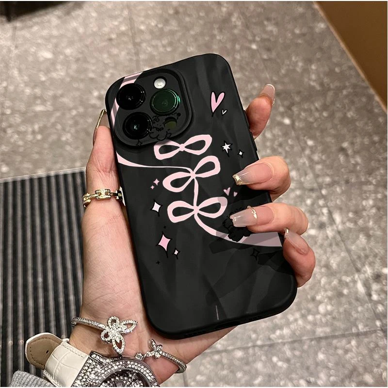 丝带爱心小狗iphone15苹果手机壳14promax褶皱13pro高级12全包11