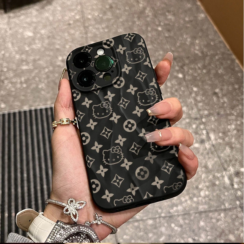 凯蒂高级印花适用iphone16/15苹果12褶皱手机壳14promax全包13/11