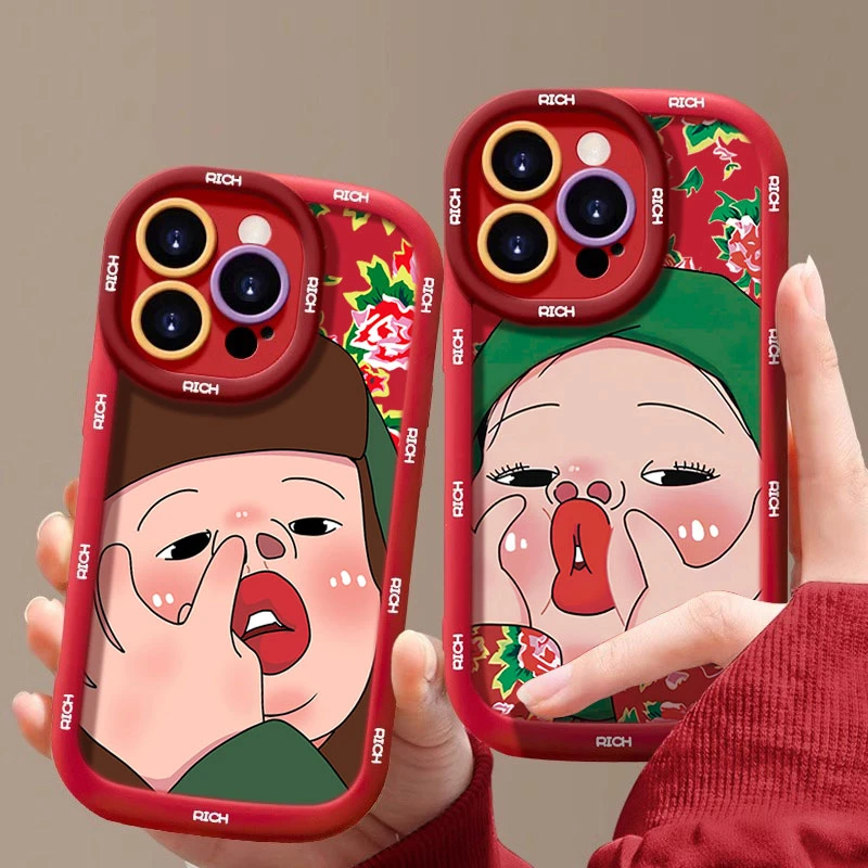 东北大花布适用苹果16promax手机壳喜庆iphone1514全包13软12 11