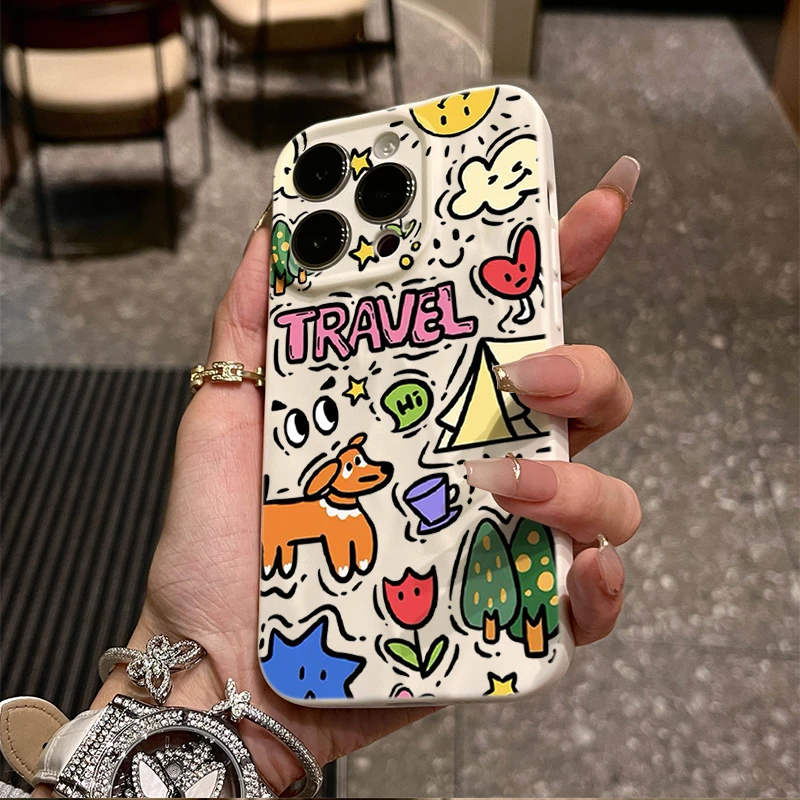 插画小动物适用iphone14苹果15手机壳13p褶皱壳11promax/12防摔xr