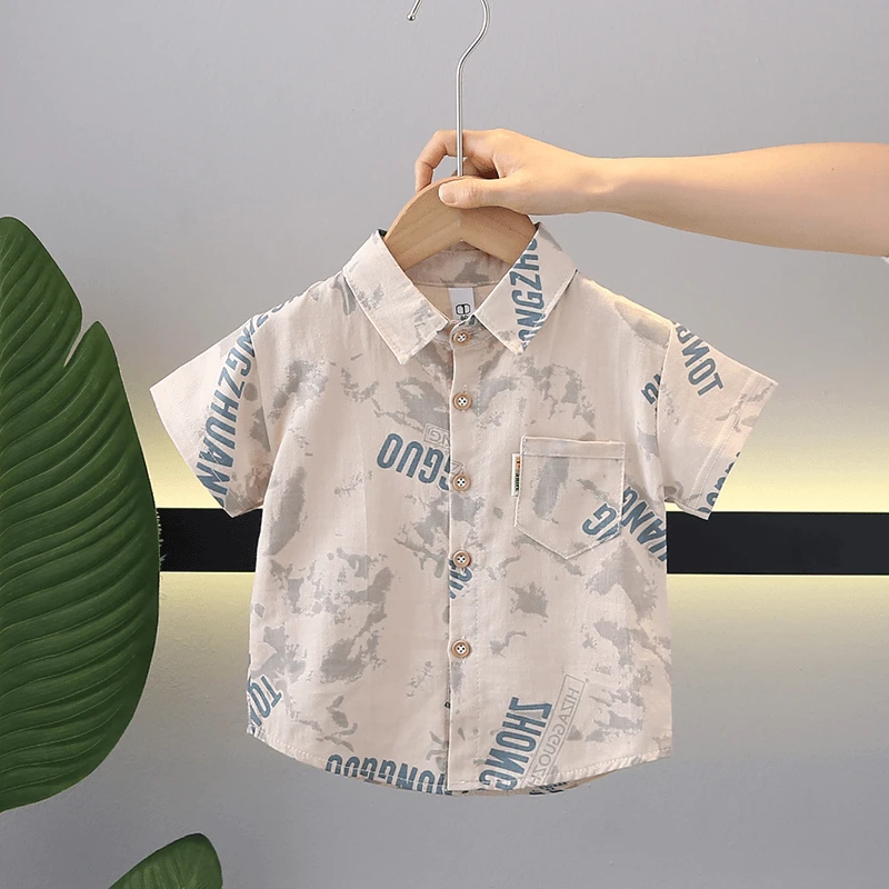 儿童短袖薄款衬衫小童夏季衬衣宝宝洋气韩版印花男童帅气婴儿夏装