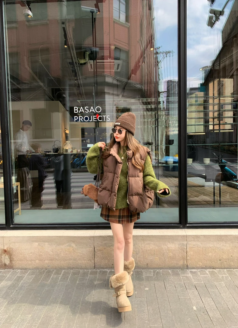 米娜家【色彩叠叠乐】泡菜订制咖色羽绒马甲