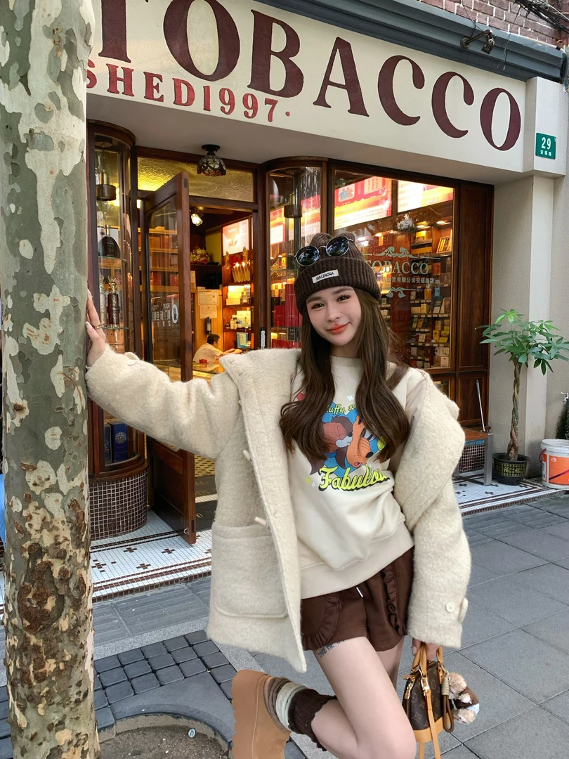 米娜家【济州学姐】泡菜订制奶呼呼羊毛牛角扣外套