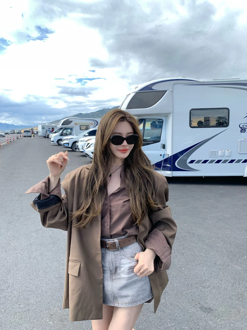 米娜家【秋日美拉德】泡菜订制款后绑带咖色西装