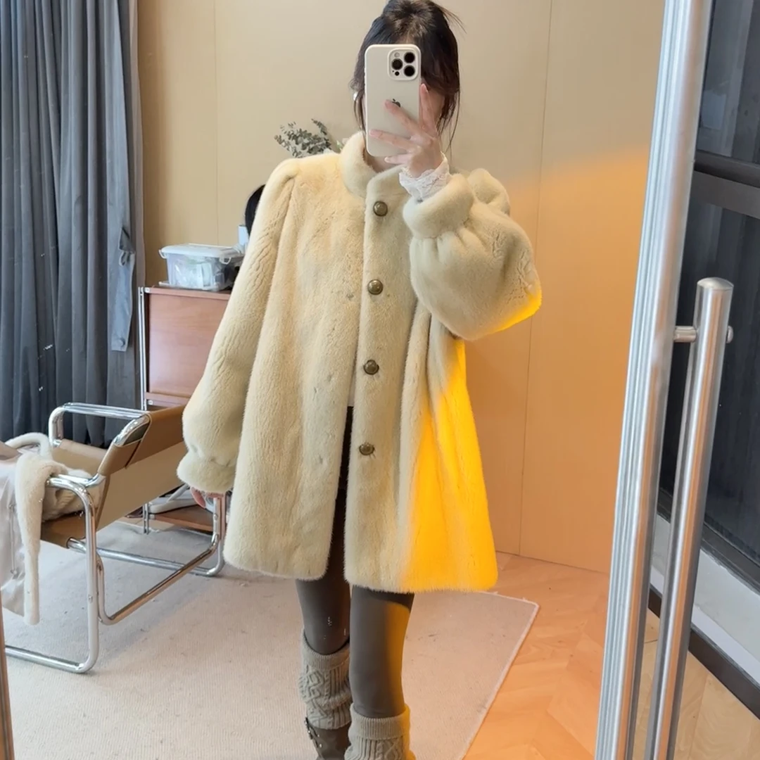 新款冬整貂天鹅绒貂皮大衣女水貂毛