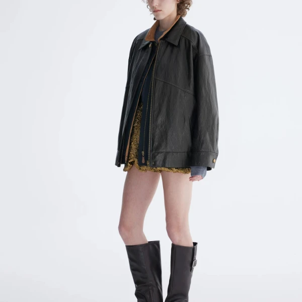 ICE DUST【景致买手店】24早秋 复古廓形做旧珠光PU机车夹克外套