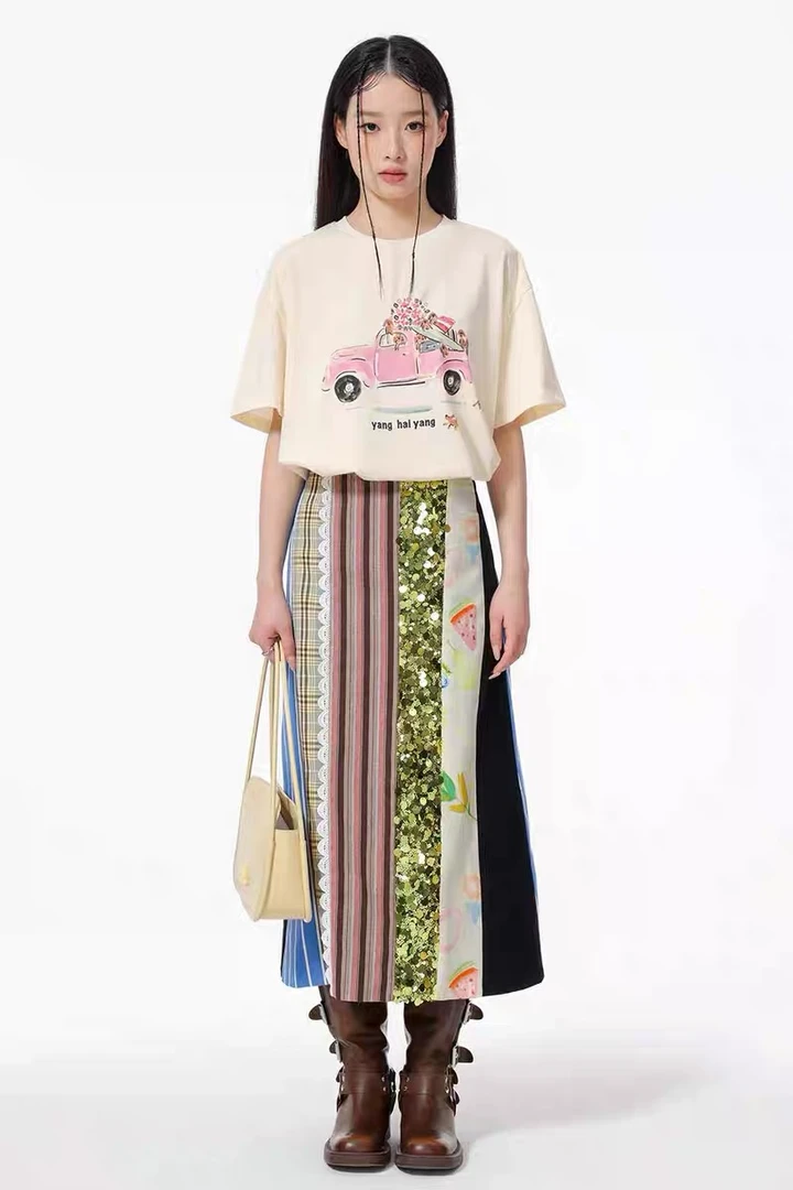 YHY【景致买手店】YANGHAIYANG 24新品  彩色拼接时尚半身裙