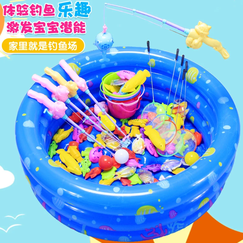 儿童磁性钓鱼玩具宝宝洗澡池套装0-3岁小孩子益智磁性感应发光鱼
