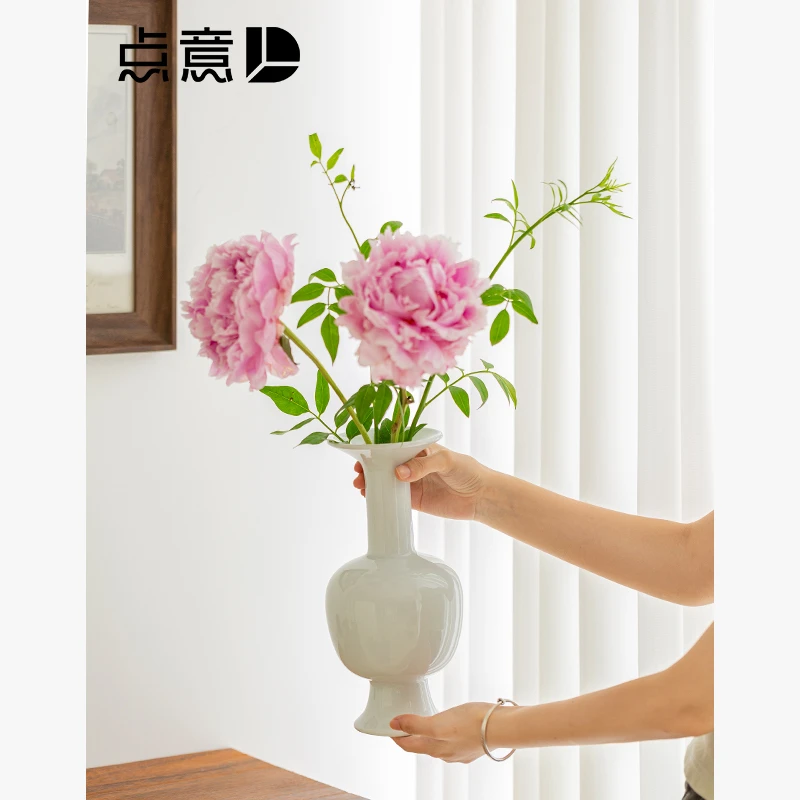花瓶摆件客厅轻奢高级感陶瓷白色复古禅意中式插花水养鲜花花器小