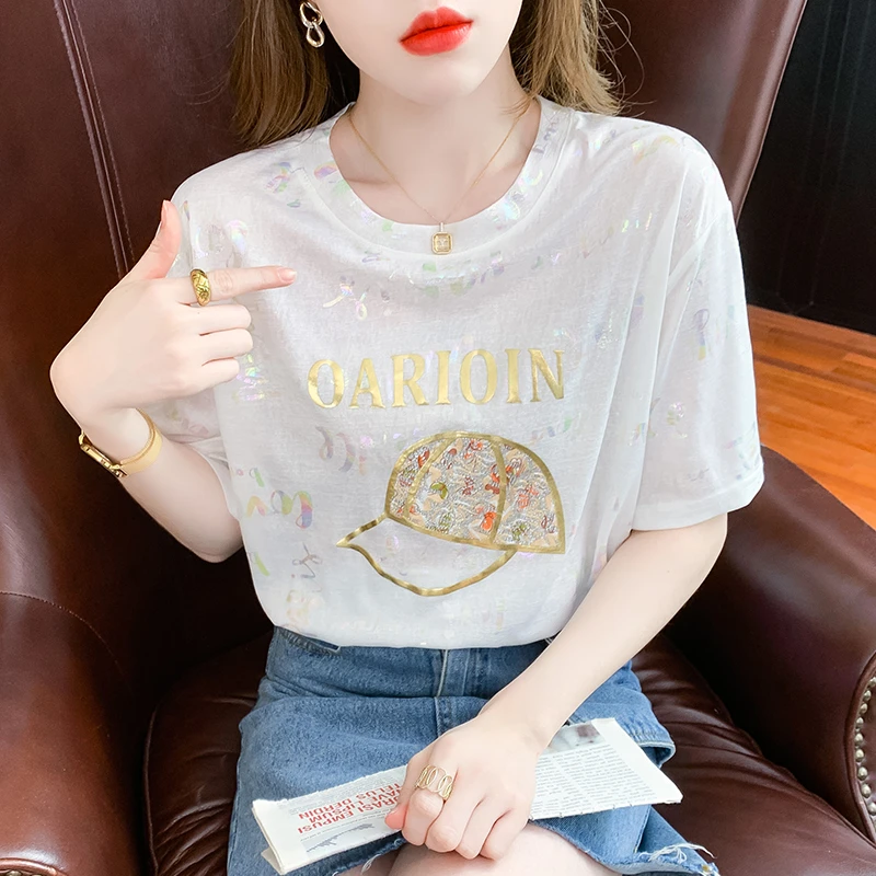 白色短袖t恤女夏季2025新款欧货高级醋酸洋气小衫宽松雪纺上衣女