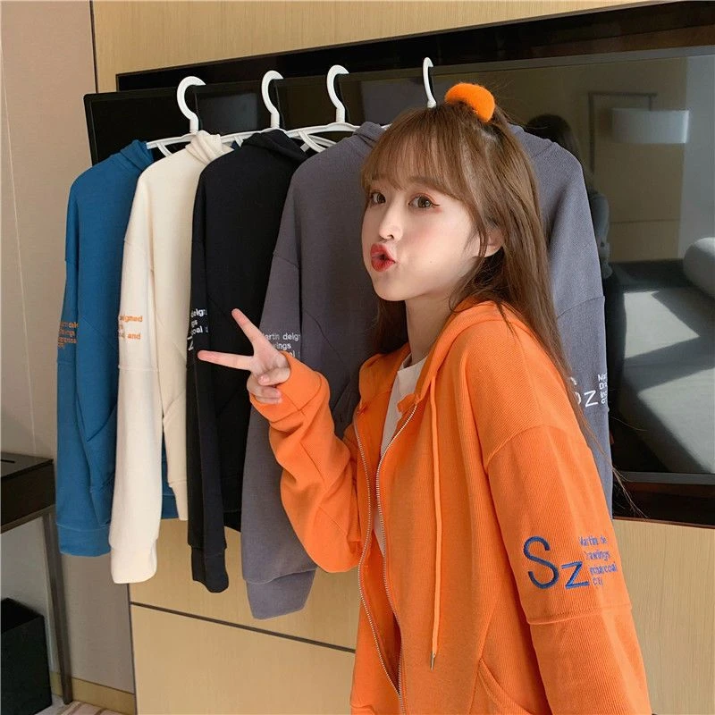 新款秋冬宽松慵懒风设计感小个子百搭休闲开衫连帽卫衣小外套女