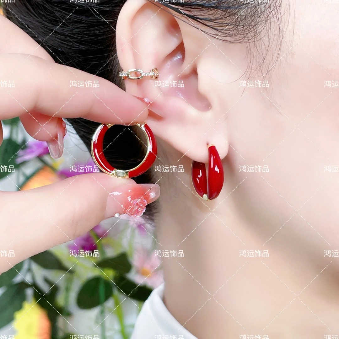 铜合金耳饰 【柔情】时尚气质高级小众简约素款轻奢耳圈耳环A171