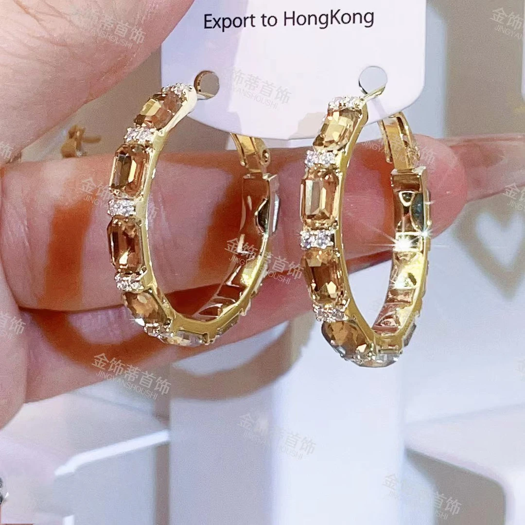 铜合金合成锆石耳饰 美拉德气质时尚圈圈小众百搭轻奢女耳环A708