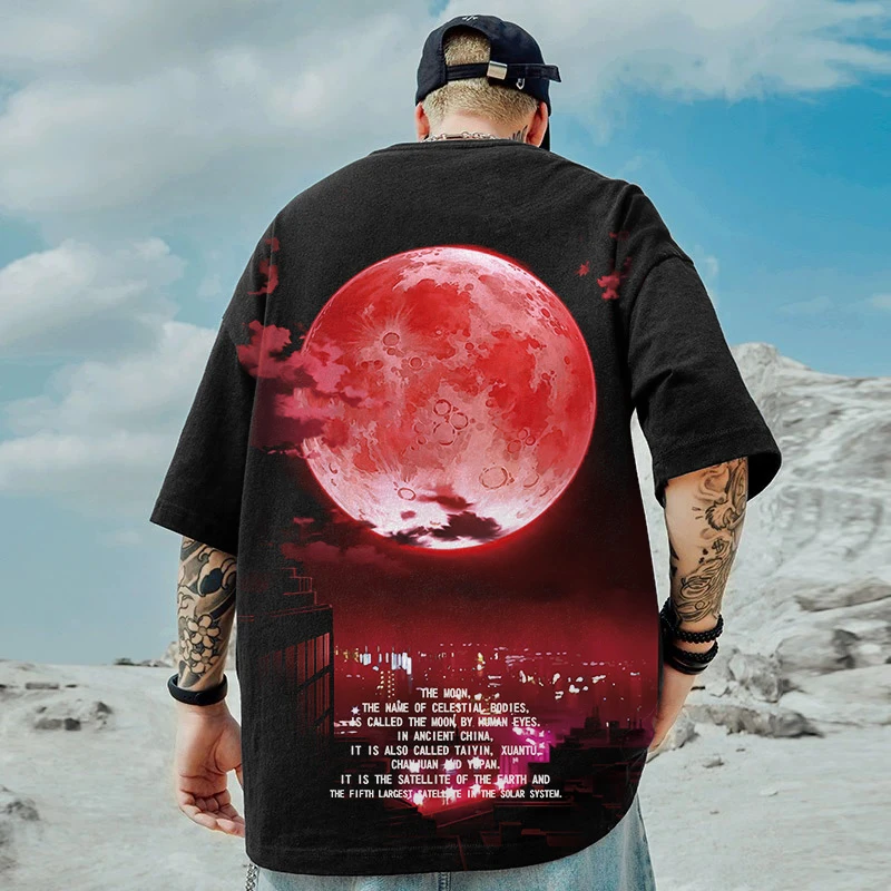 2025新款短袖T恤男星空印花设计感小众圆领半袖大码薄款落肩体恤