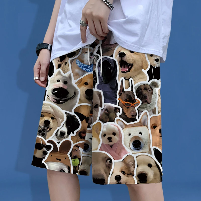 金毛狗狗印花短裤男女同款情侣装五分裤大裤衩薄款休闲沙滩裤睡裤