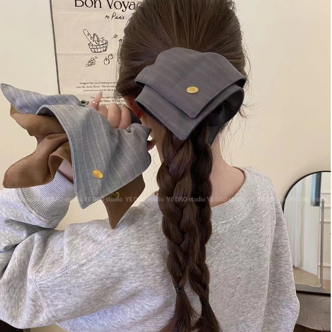 秋冬新款时尚方形方巾大肠发圈女韩版简约低丸子发绳气质百搭发饰