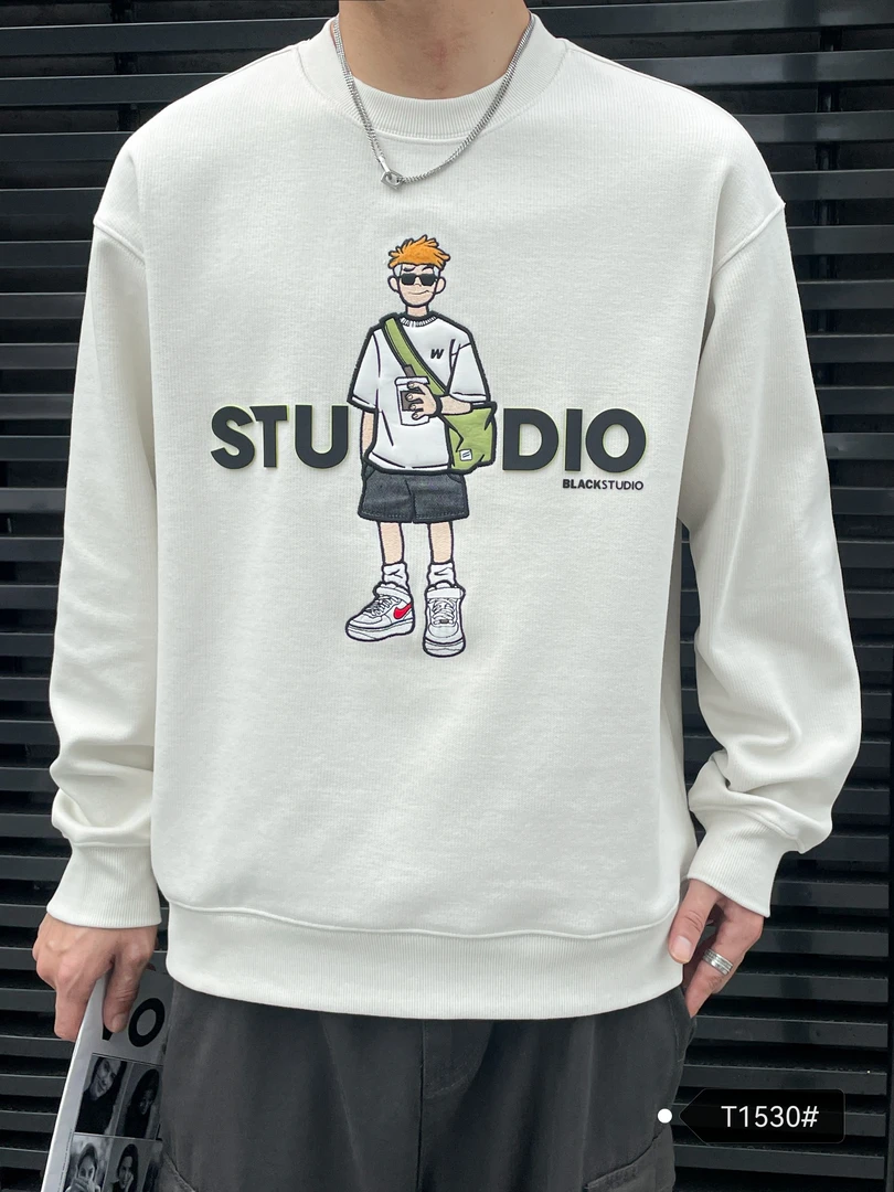 2024冬季新款男士潮流圆领加绒卫衣