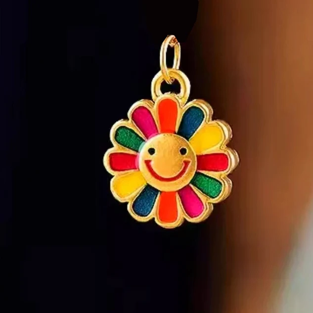 萃华金店足金999黄金太阳花珐琅向日葵笑脸转运珠时尚百搭