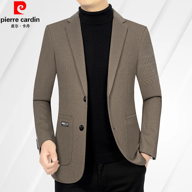 皮尔卡丹专柜正品高档男士西服春秋新款毛呢修身西装中年休闲外套