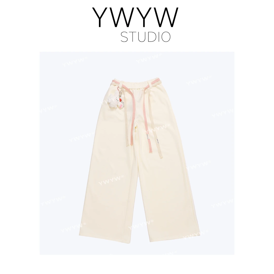 【YWYW24F/W】秋冬抓绒加厚保暖宽松抽绳直筒休闲裤+腰佩小玩偶3506