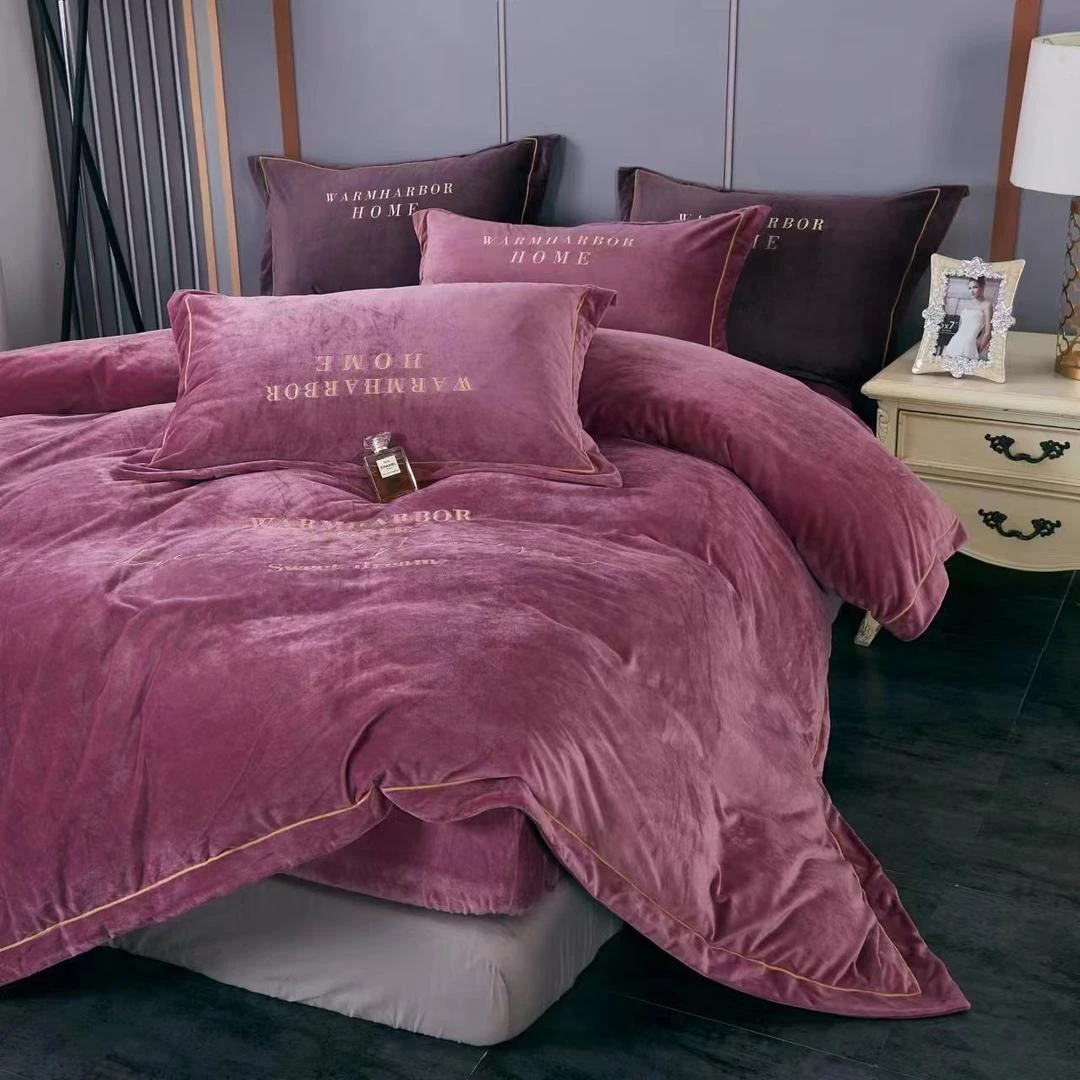 床上用品水晶绒床笠款加厚四件套