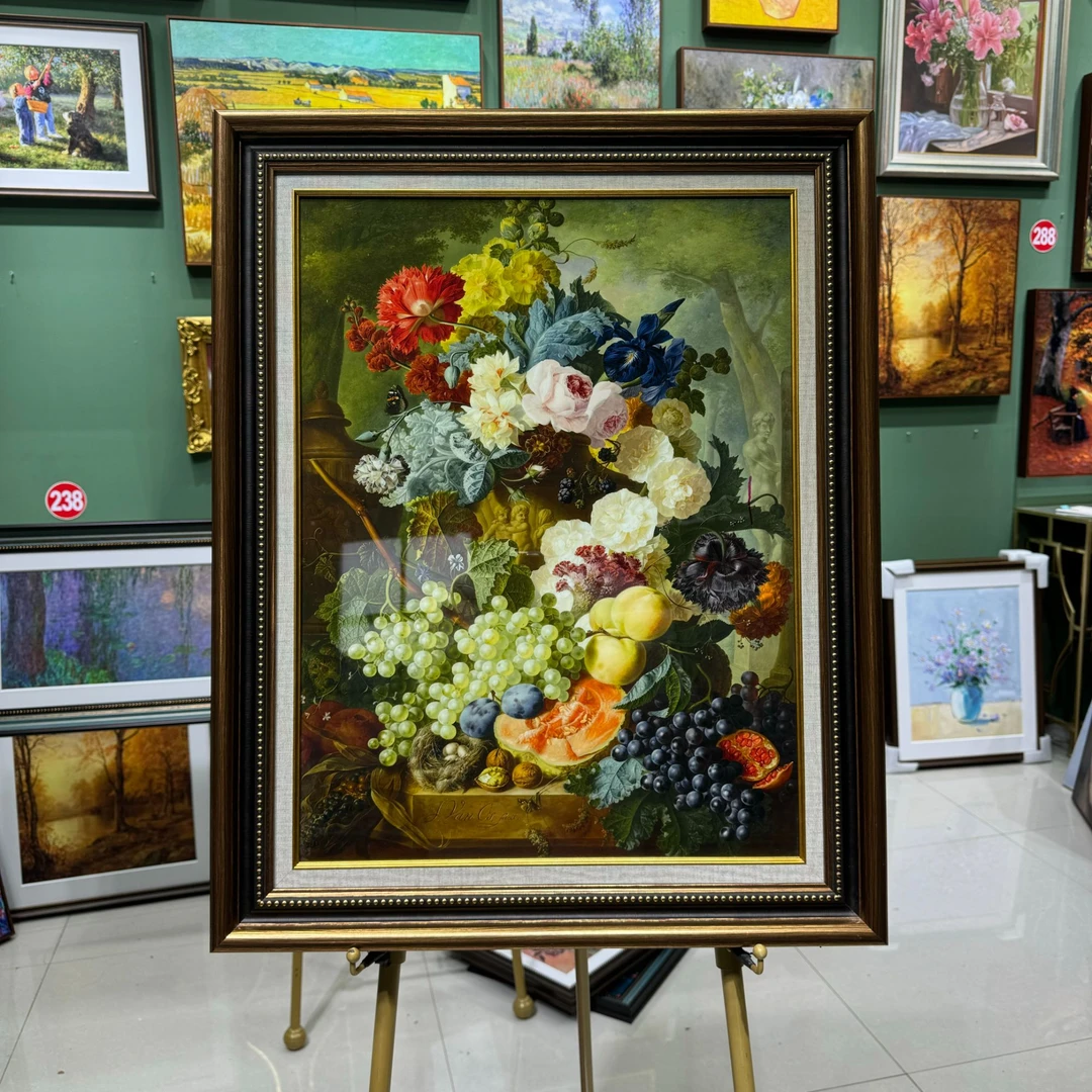 224】60*75厘米瓜果飘香餐厅客厅玄关装饰画欧式边框水晶面装饰画