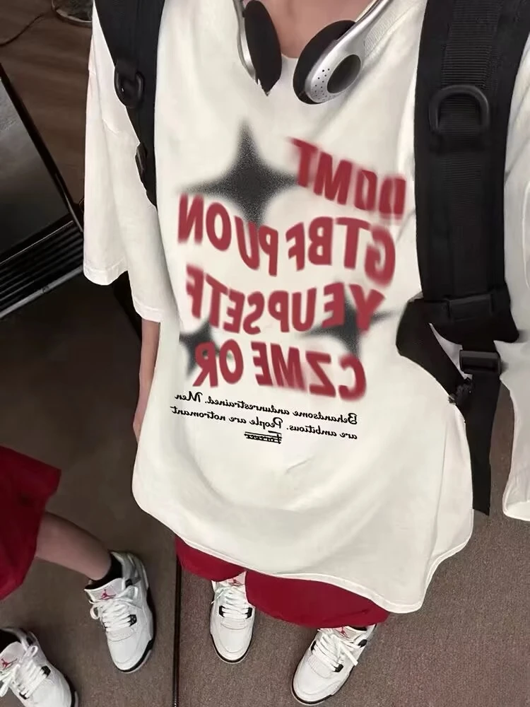 美式复古纯棉短袖t恤女2024新款夏季宽松oversize潮牌半袖ins上衣