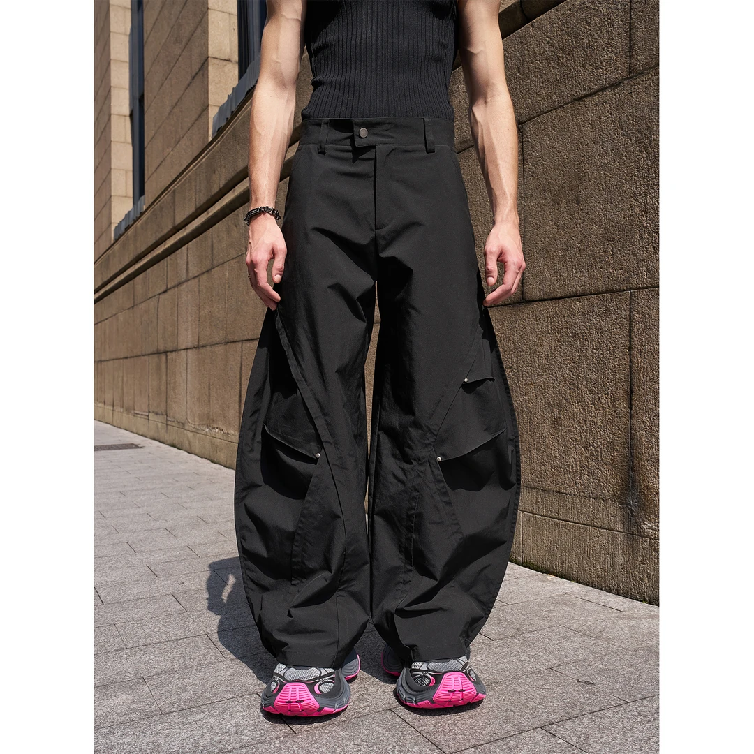 DBW Doublewin【弧形弯刀】立体切割裁剪休闲裤金属撞钉宽松长裤