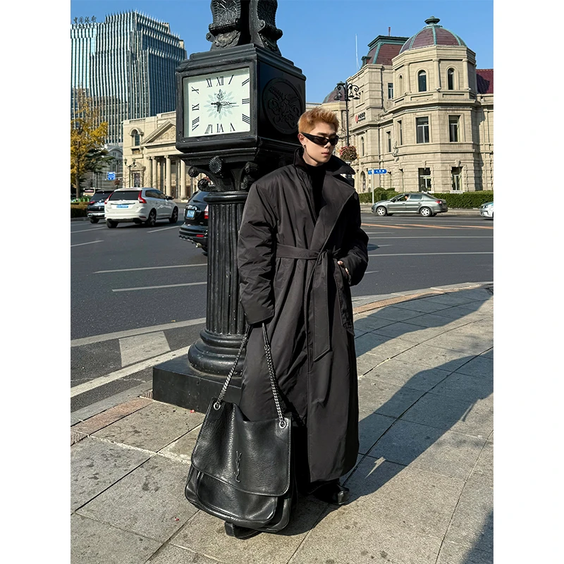 DBWDoublewin原创设计黑色长款棉风衣男冬季挺阔防风宽松大衣956