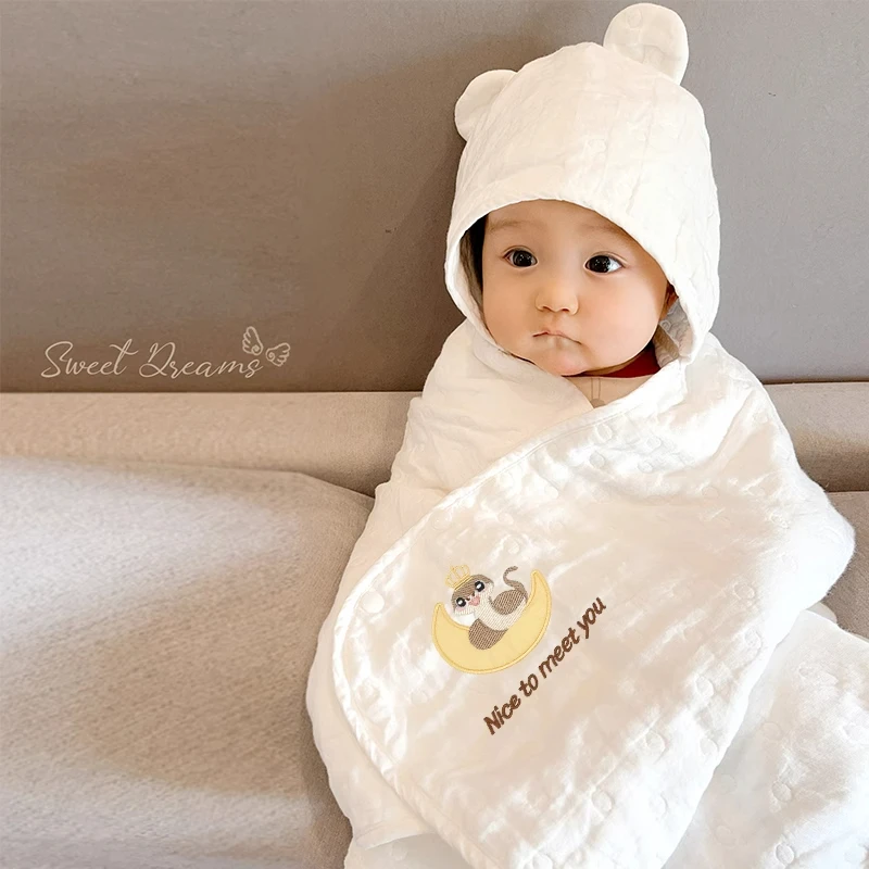 兜兜北鼻婴幼儿连帽浴巾纯棉100%全棉纱布超柔超软速干洗澡儿童
