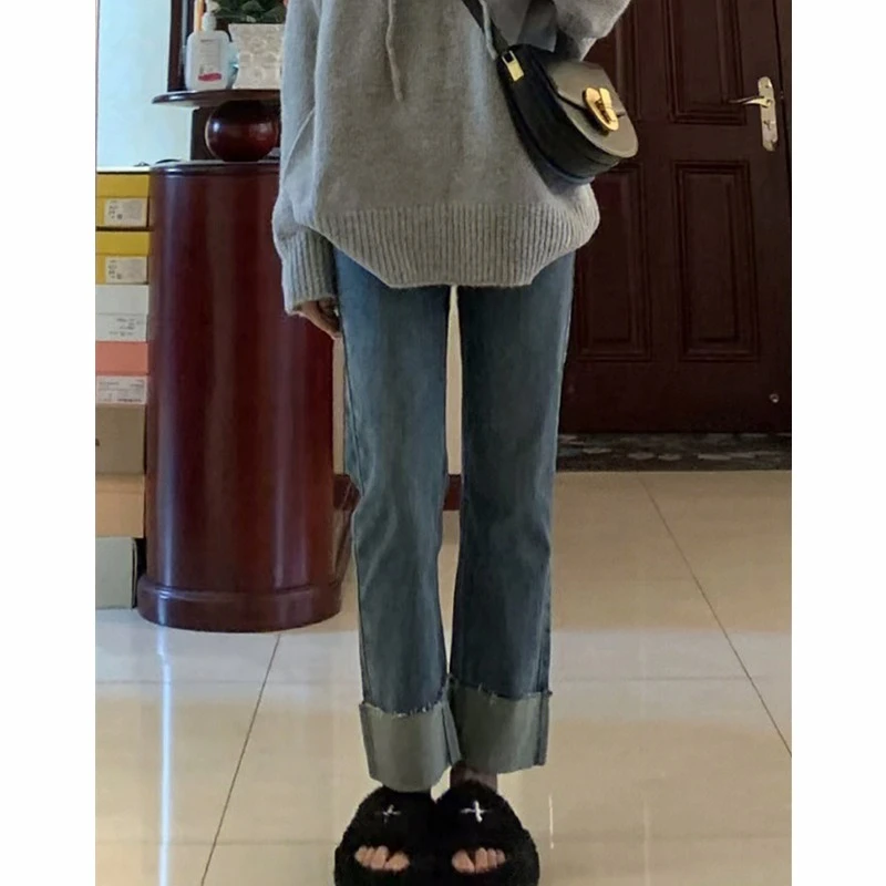 孕妇裤子秋冬款外穿牛仔长裤大码秋装孕早期打底直筒裤休闲烟管裤