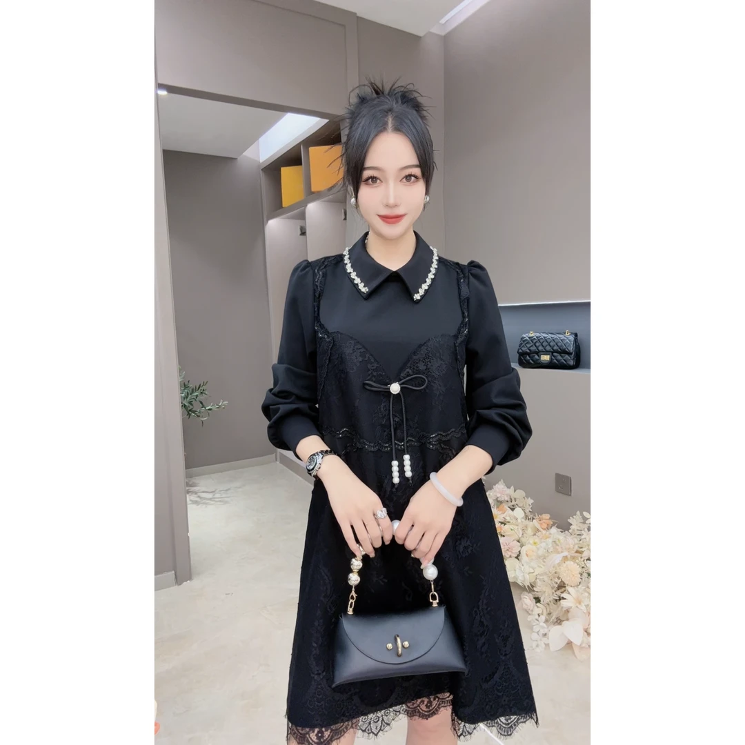 3510-1新款法式小黑裙气质时尚名媛风精致高定轻奢连衣裙小鱼