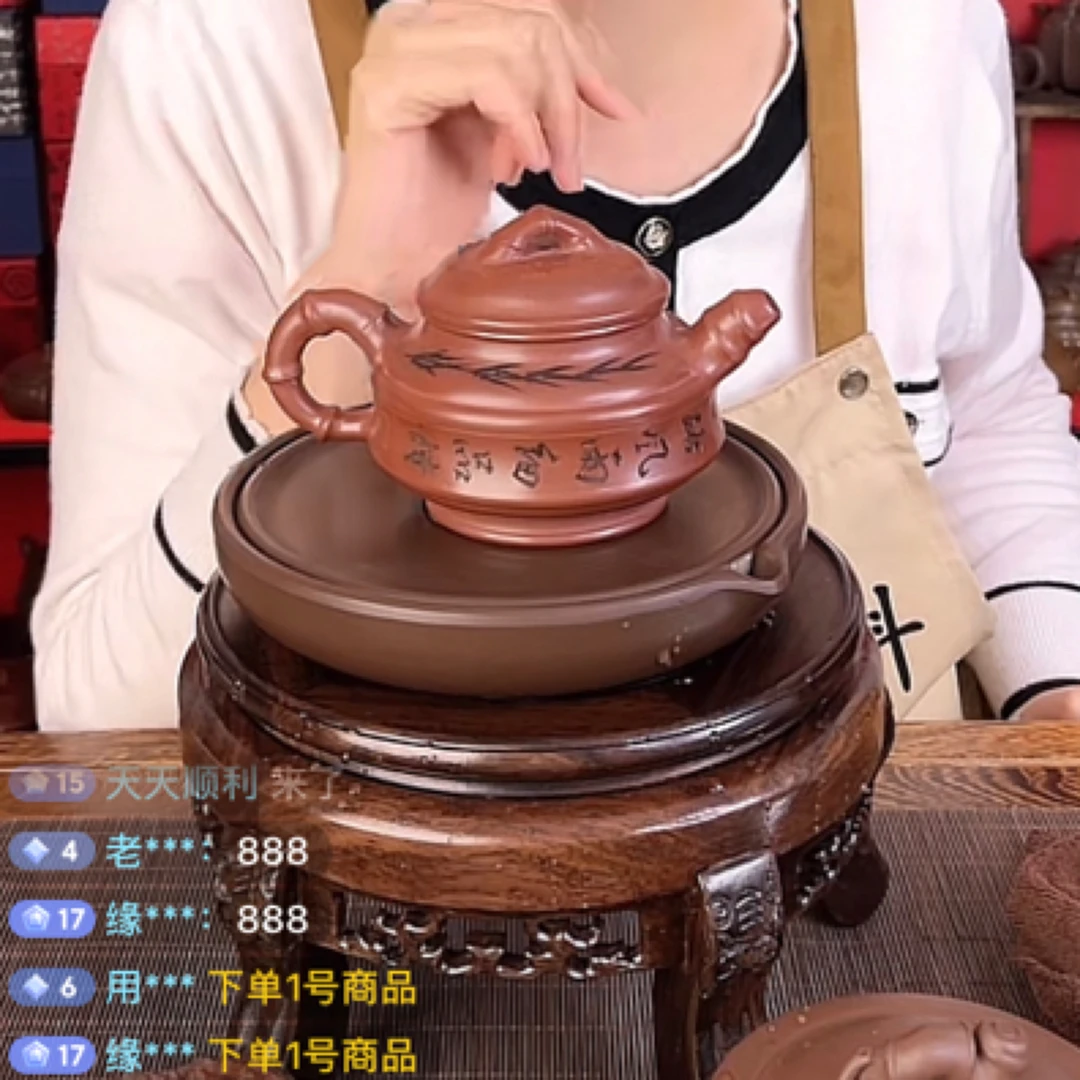 宜兴龙血砂双线竹鼓紫砂壶（红窑高品）