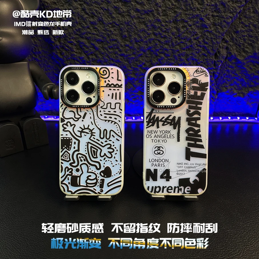 黑色线条人-极光镭射IMD创意爆款适用苹果华为OPPOVIVO小米手机壳