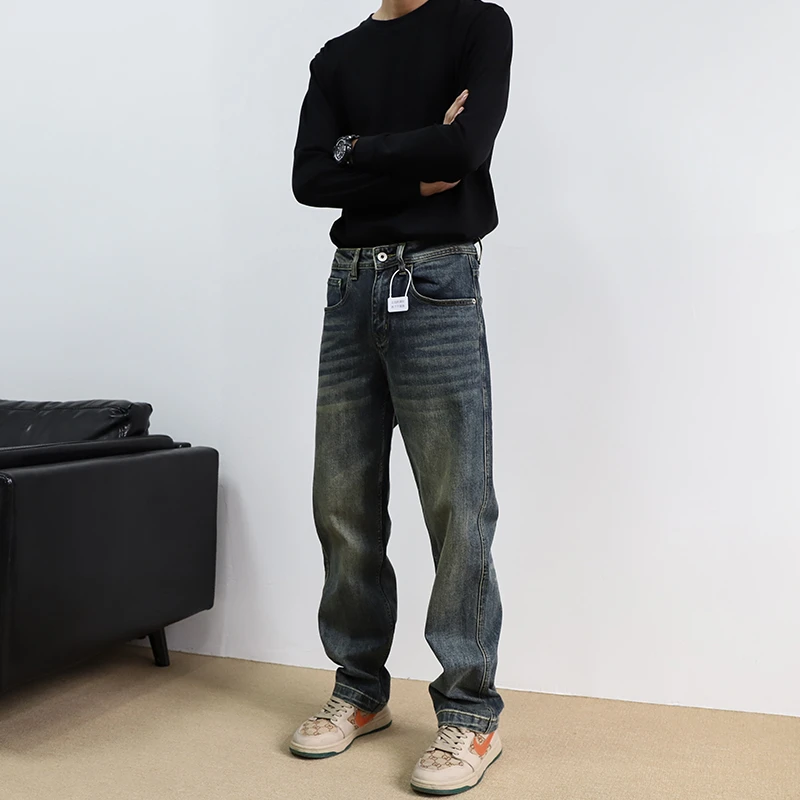 SYBBZ 秋冬美式复古牛仔裤男水洗蓝色宽松直筒裤潮流高街痞帅vibe