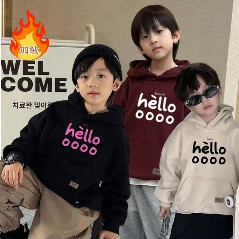 【高品质冬季男女童印花时尚连帽运动炸街儿童卫衣宽松洋气】
