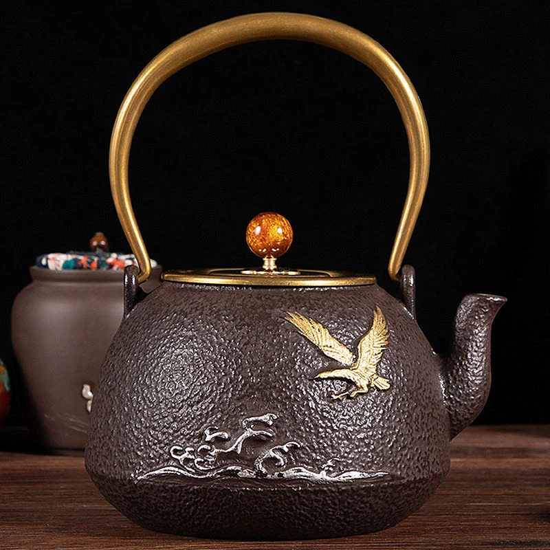 复古浮雕铜把铜盖铁壶铸铁泡茶茶壶大号单壶家用办公烧水煮水壶