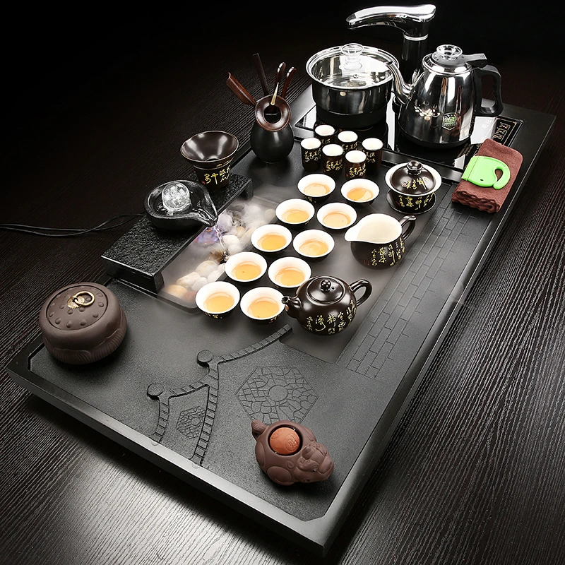 乌金石茶盘套装整套茶具家用现代雾化流水石茶台大号紫砂陶瓷一体