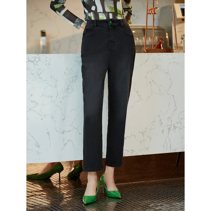 【晨粉专享价】BBLLUUEE粉蓝衣橱复古撞色时尚百搭牛仔裤女秋装