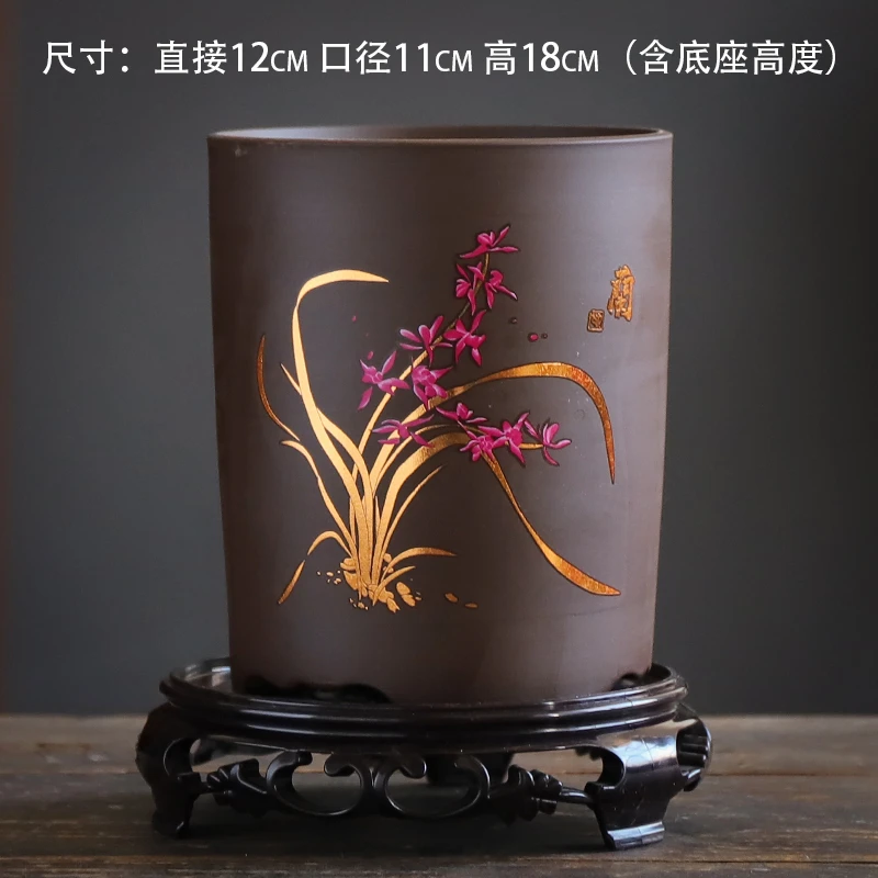 紫砂兰花盆大口径君子兰盆陶瓷兰草绿植绿萝专用盆带托盘特价清仓