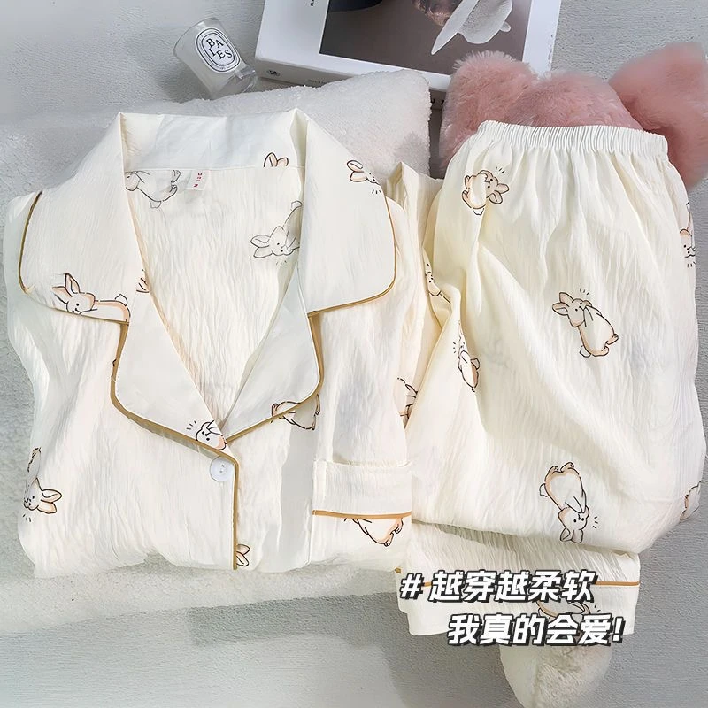 云朵棉奶白小兔秋冬季睡衣女外穿德款爆款2025新款家居服长袖长裤