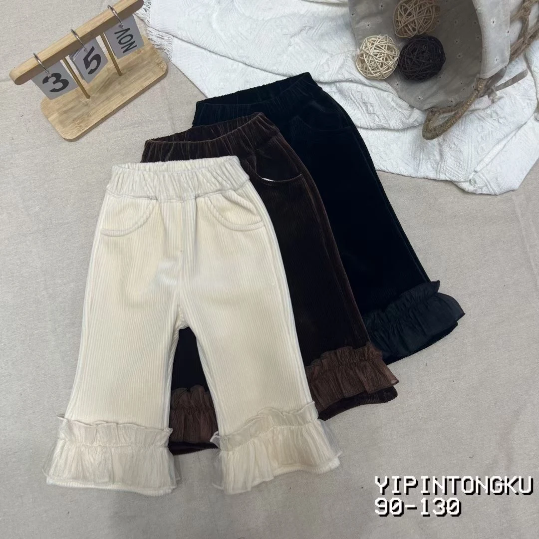0248款女童加绒裤子秋冬季洋气女宝宝2024新款灯芯绒儿童装冬装