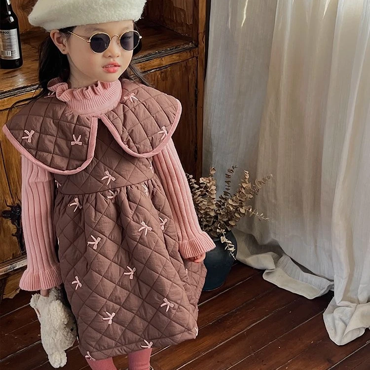 0139款女童背心裙秋冬裙子宝宝加厚连衣裙女孩洋气马甲裙套装