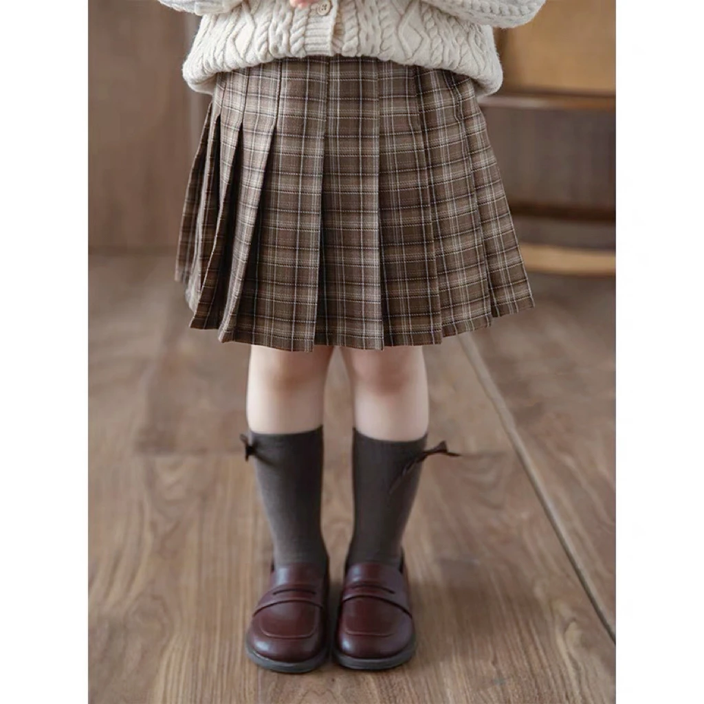 0118款女童半身裙百褶裙春秋儿童洋气格子百搭短裙女孩裙子