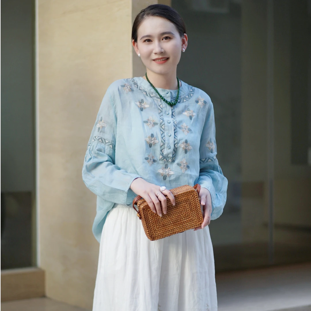 左木出品【亚麻/苎麻A系列】精致刺绣上衣