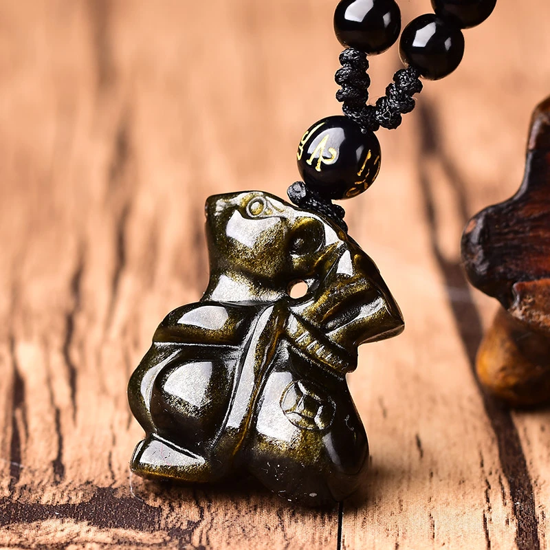 天然黑曜石钱袋子吊坠金耀石福袋挂件戴戴有钱钱袋男女吊坠