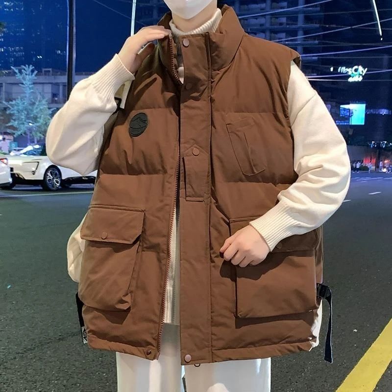 2023年大码工装棉马甲男士vibe复古大口袋加厚保暖坎肩叠穿棉衣冬
